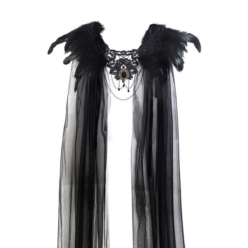 Feather Halloween Cloak Crystal Tulle Cape Casual Witch Shawl  Kids
