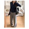 Plus Size Women's Spring/Autumn Long Sleeve Half-Open Neck Slimming Base Layer Top - Korean Style