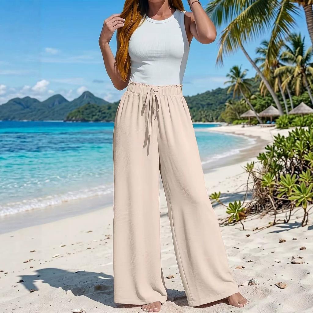 European And American Clothing Wide Leg Pants Casual Style Comfortable Solid Color Women's Trousers