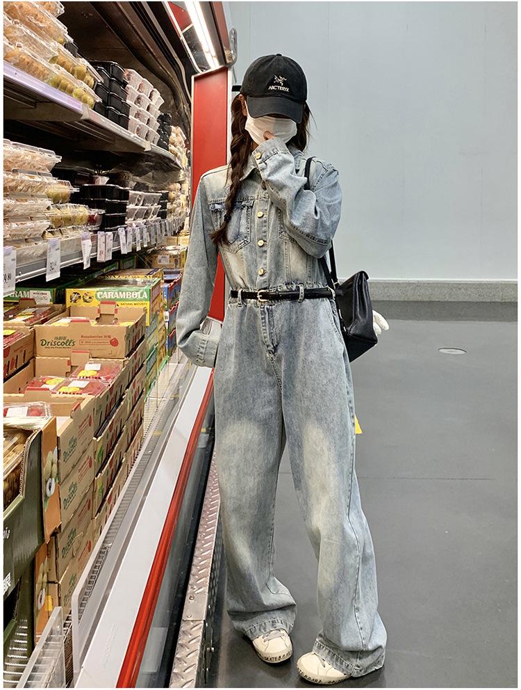 2024 Women's Loose Fit Denim Jumpsuit - Spring/Autumn Casual Age-Reducing Style
