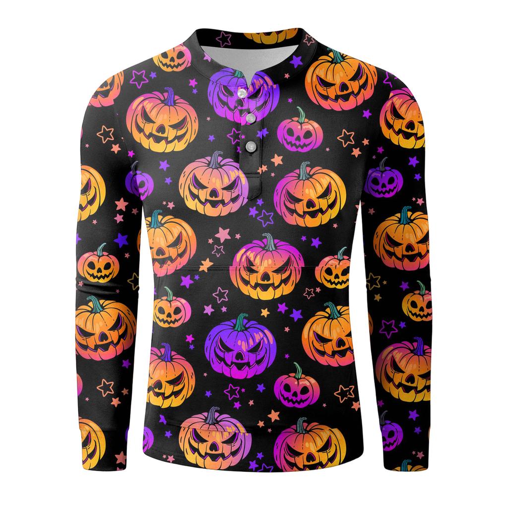 Pánská ležérní mikina na knoflíky, módní potištěná košile s dlouhým rukávem, pulovr