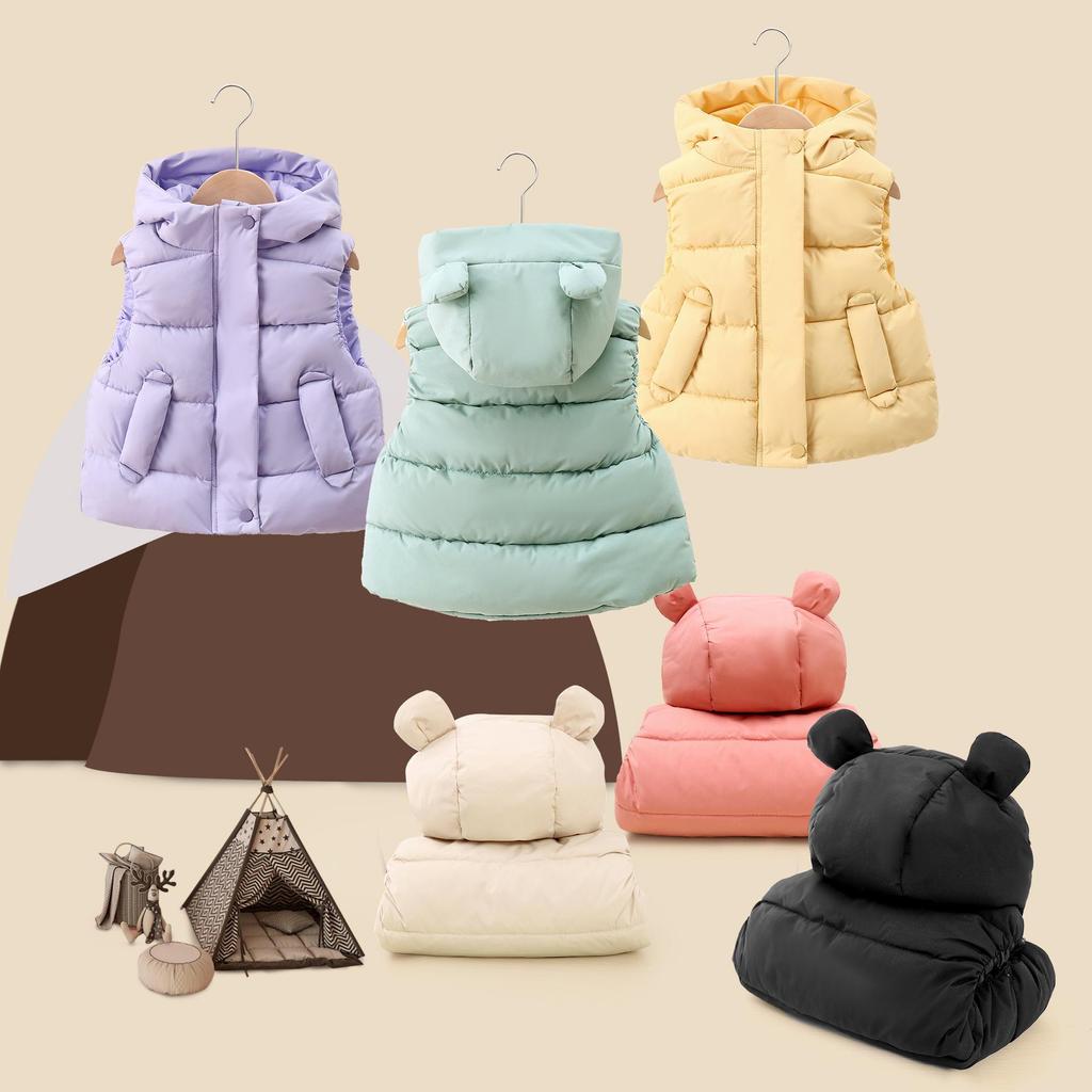 Kids' Hooded Vest: Cute Ears Sleeveless Autumn/Winter Jacket for Boys & Girls