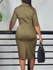 Plus-Size Elegant Double-Breasted Hip-Hugging High-Waisted African Dress with Lapel and 3/4 Sleeves