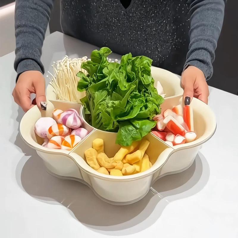 Rotatable Kitchen Prep Plate with Compartmented Draining Basket