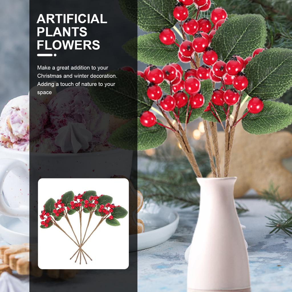 5Pcs Artificial Berry Stems Realistic Fake Berry Branches Christmas Tree Wreath DIY Decorations Holiday Garland Ornament