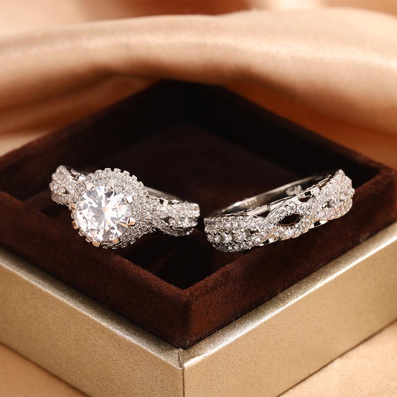 925 Stamp Trendy Wedding Rings for Women New Fashion Design 2Pcs AAA Cubic Zirconia Rings Engagement Bands Party Sets Jewelry