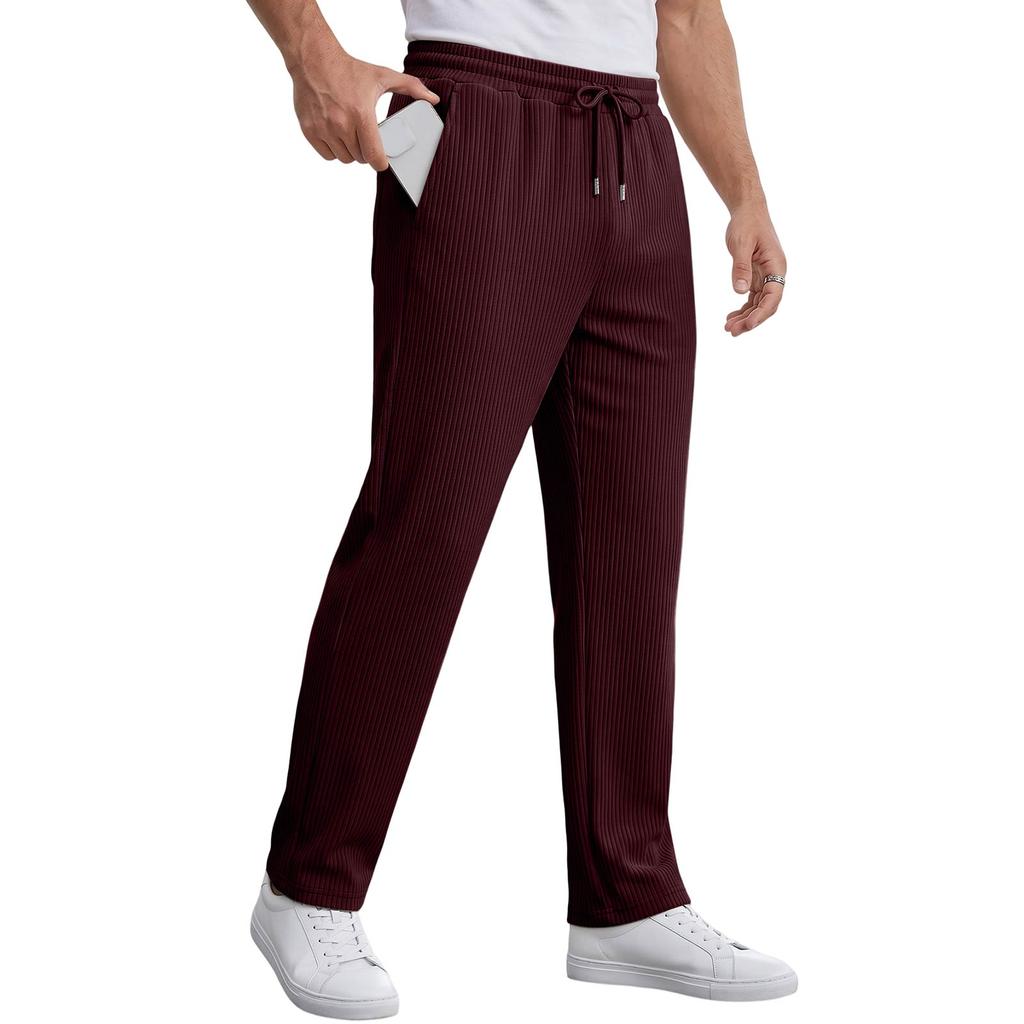 Men's Casual Loose Fit Straight Leg Pants with Drawstring and Stripes for Spring and