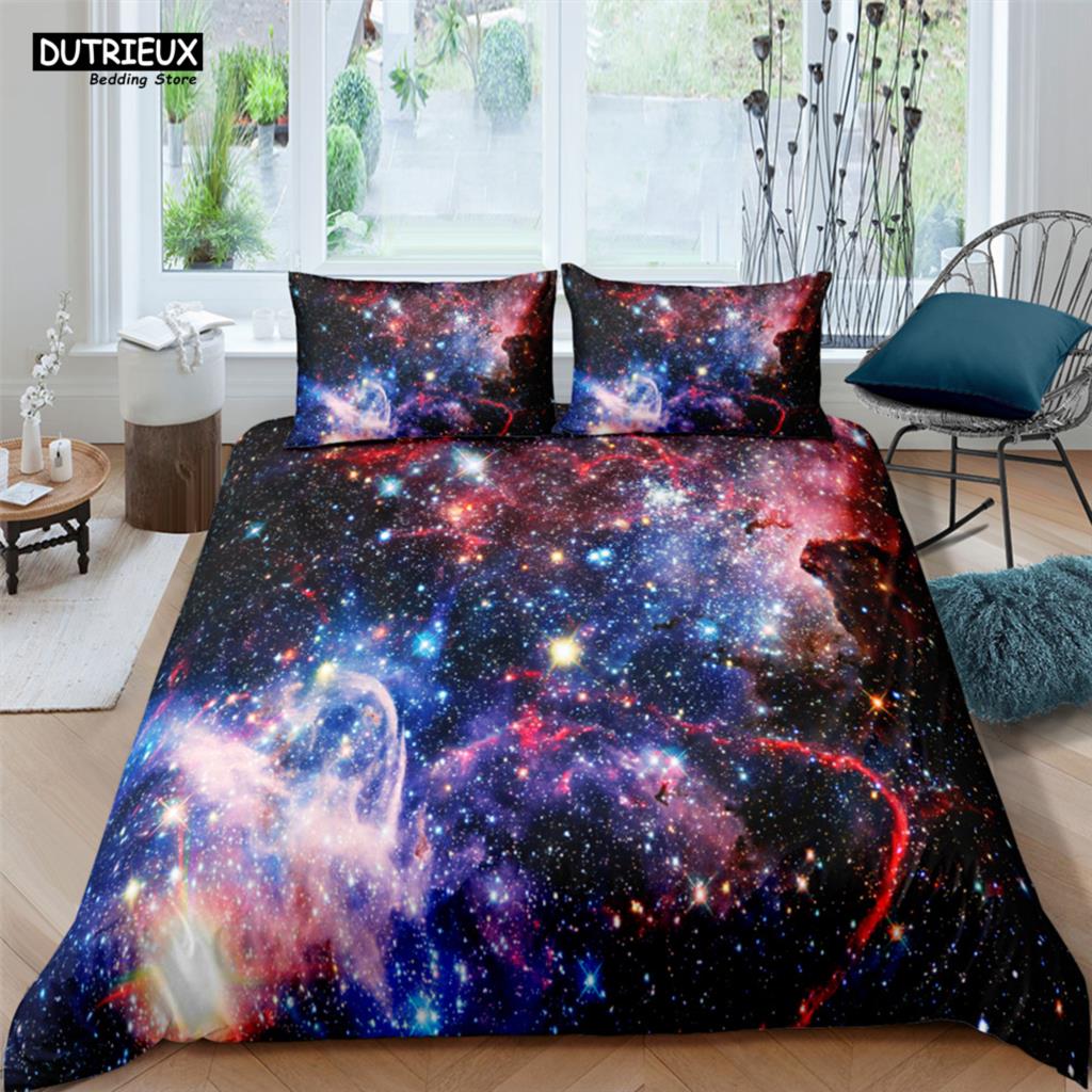 Cosmic Milky Way Print Polyester Bedding Sets Child Kids Covers Boys Bed Linen Set For Teens King Size Bedding Set