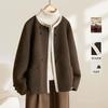 2025 Autumn/Winter Handmade Double-Sided Wool Cropped Coat - Round Neck, Versatile Design