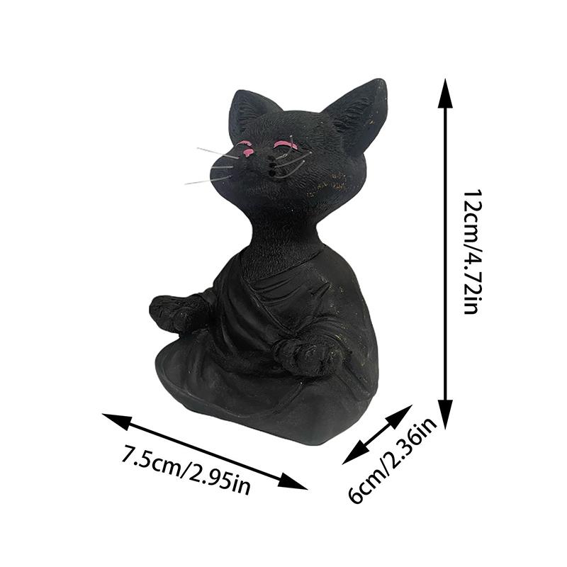 Meditation Cat Sculpture Home Decorations Resin Black Yoga Sitting Zen Cat Black Buddha Ornament Outdoor Garden Figurines