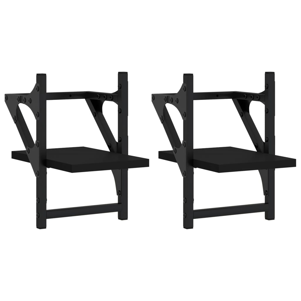 Wall Shelves with Rods 2 pcs Black 20 x 25 x 30 cm