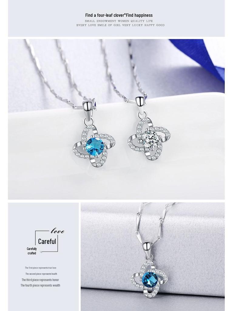 Min Yue 999 Sterling Silver Four-Leaf Clover Diamond Pendant Necklace for Women - Fashionable Light Luxury Design