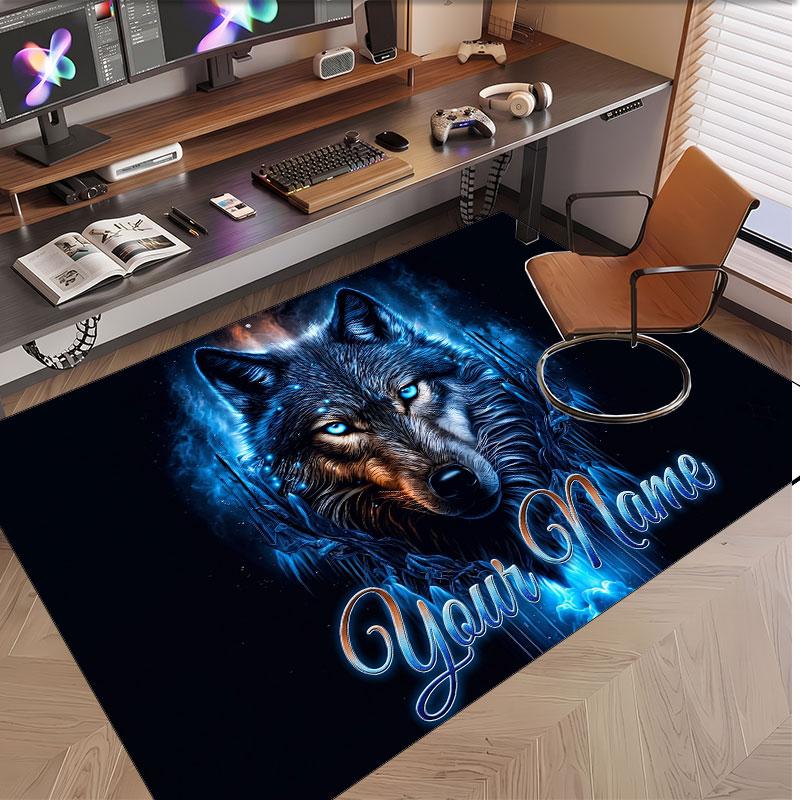 Wolf Theme Soft Crystal Velvet Rug Custom Name & Text Print Non Slip Floor Rug for Bedroom Living Room