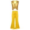 Kids Dance Costume Sparkly Sequined Waistcoat and Flowy Flared Pants Elastic Waistband Party Wear