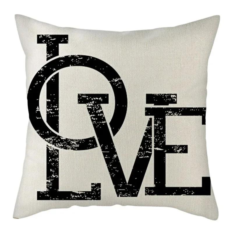 Black, White, Red, Romantic Words Double-Sided Printed Pillow Cover Short Plush Suitable Living Rooms Sofas Throw Cushion Cover