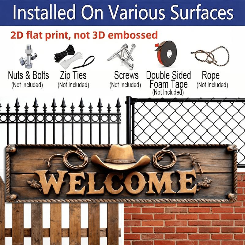2D Aluminium Dekoschild - Willkommensschild im rustikalen Stil, mit Cowboyhut und Seil Wanddekoration, im Western-Thema gestaltet für Bauernhof, Bar