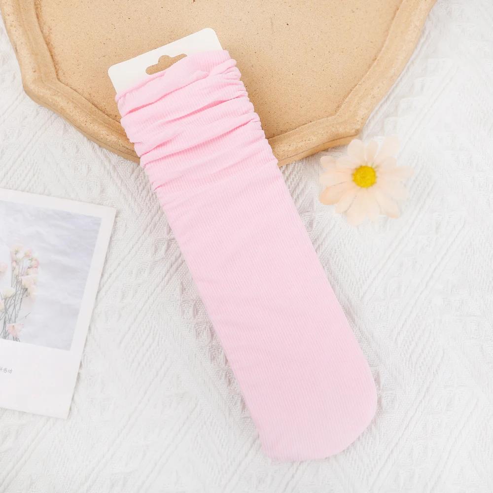 Women Colorful Loose No Pilling Socks Knitting Rib Ice Thin Spring Summer Female Socks High Tube Streetwear College Style Sock