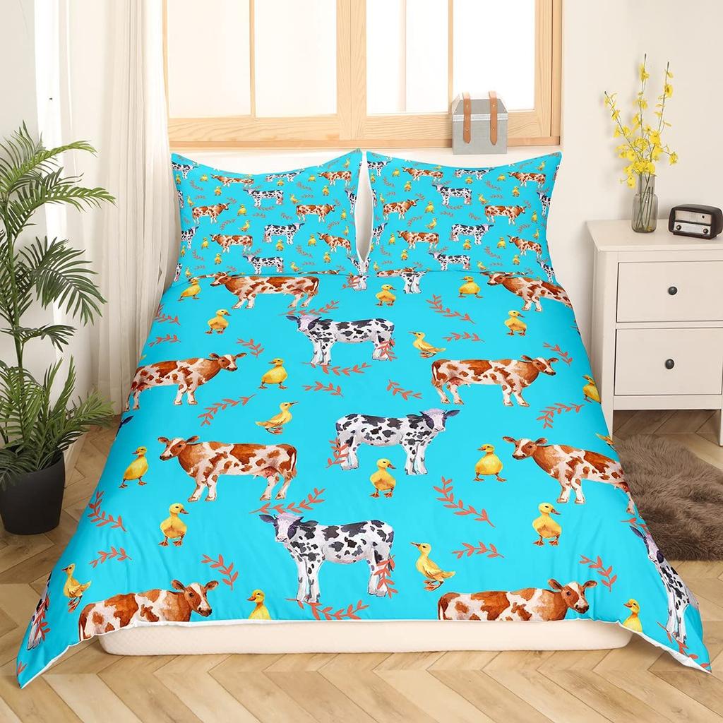 Milk Cow Duvet Covers for Teens Kids Queen Size Lightweight Quilt Covers Bedroom Decor Milk Cow Print Bedspread Covers No Quilt
