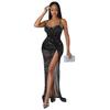 900110C European and American Suspender Long Dress 1011 Spring Dress New Sexy Split Sequins Party, Spot