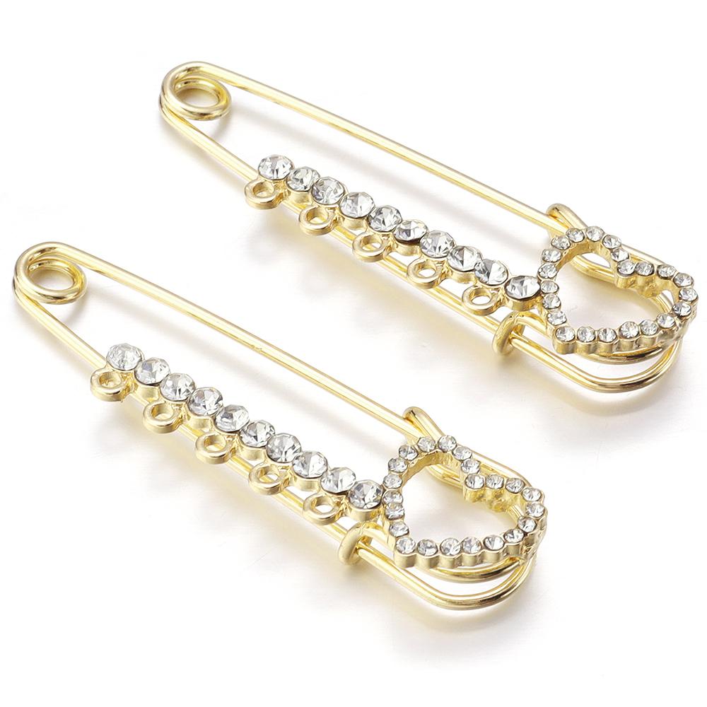 2pcs/lot Alloy Rhinestone Brooches Gold Silver Color Fixed Pins Brooch For Women Dress Safety Pin Brooches DIY Jewelry Making