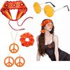 1970s Hippie Costume Jewelry Accessory For 70s 60s Themed Party Hair Band Glasses Knitted Headband Necklace Earrings