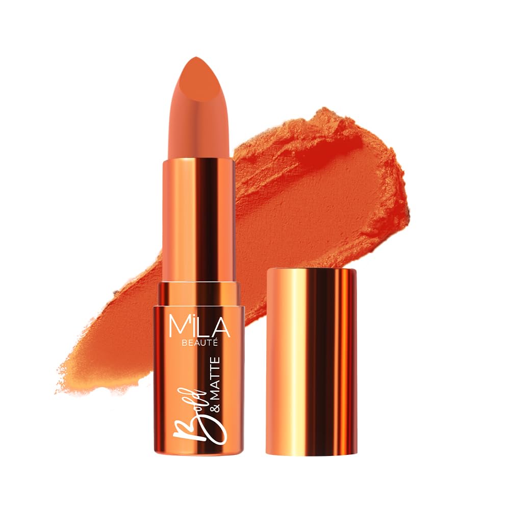

Mila Beauté Bold & Matte Long-Lasting Lipstick | Highly Pigmented Soft Matte Finish | Lightweight & Hydrating with Jojoba Oil | Shade - (Cheer Up