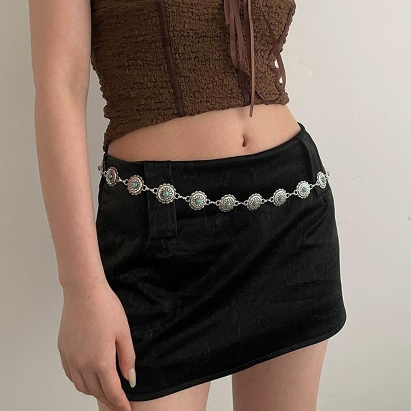 Damen Legierung geschnitzte Türkis Schnalle Taillenkette für Bankett Damen Kleid Gürtel