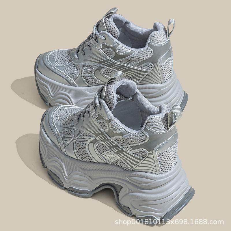 Inner Heightening Women's Shoes 12cm New Breathable Dad Shoes Platform Mesh Small Sports Casual Shoes Women A2513