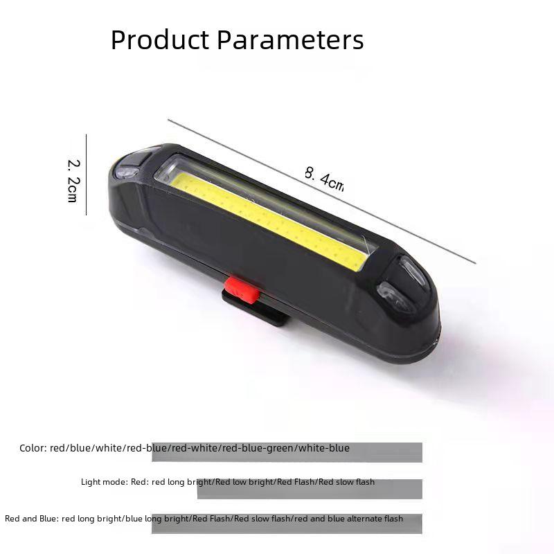 USB Rechargeable Bicycle Tail Light - Three-Color Flashing COB Brightness for Cycling Safety