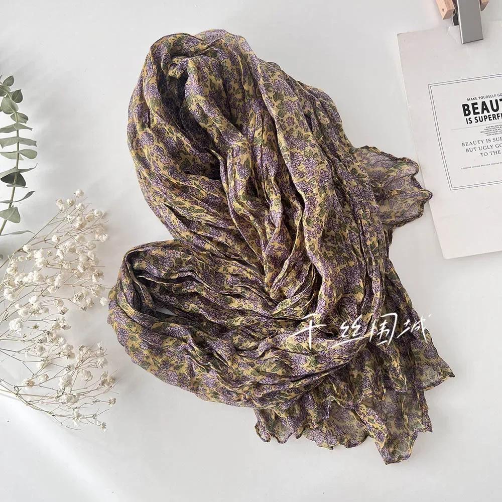 

Spring Summer New Thin Breathable Cotton and Linen Touch Scarf for Women s Artistic Sunscreen Shawl Versatile Japanese Floral 180cm