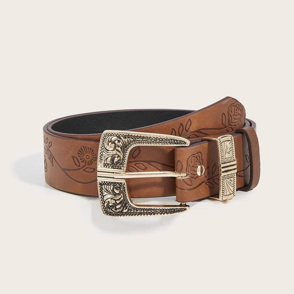 Pattern Flower Fashion Metal Buckle Decoration Women Casual Belt For Use Daily