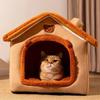 Winter Solid Plush Cotton Semi-Enclosed Cute Cat Dog Bed & Kennel with Removable Washable Cover