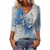 Women's Fashion Casual Three-quarter Sleeve Raglan Sleeve Vintage Floral Print V-Neck Top