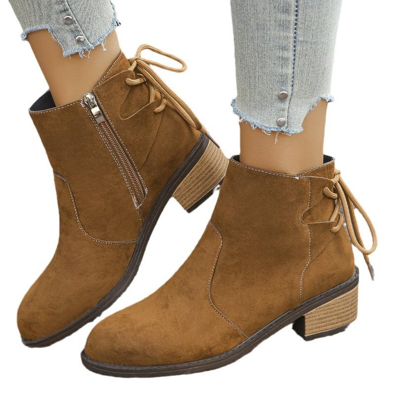 Damen Plateau-Stiefeletten, Wildleder Martin Boots mit Seitenreißverschluss, Kurzstiefel aus Leder in Übergröße