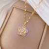 Five-Leaf Flower Necklace Earrings Set Light Luxury Micro-Inlaid Personalized Temperament Banquet Earrings Necklace Combination