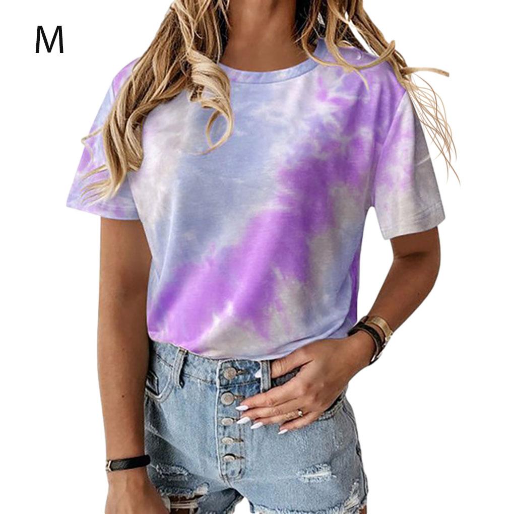 Women Tie-dye Printed Round Neck Short Sleeve Shirt