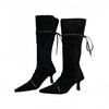 2025 autumn new retro small pointed strap Korean version thin thin high heel high boots women