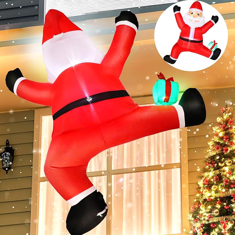 Christmas Inflatables Outdoor Decoration, 6 FT Christmas Decor Climbing Santa Claus Blow Up, Hanging Santa Claus Inflatables with Built-in LEDs for Santa Claus