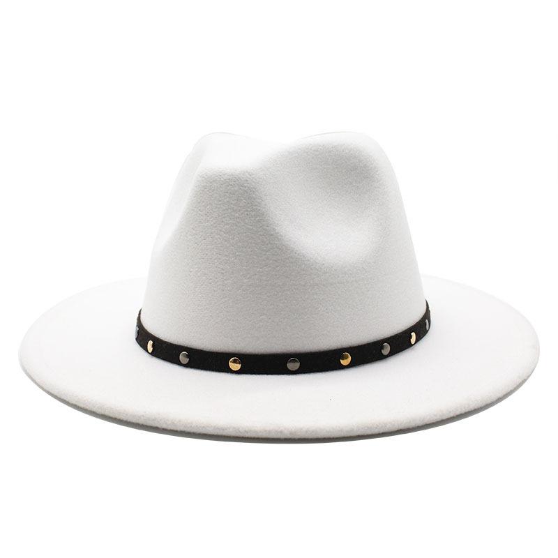 2021 Season Big Eaves Hat Flat Edge Top Hat Men And Women White Woolen Jazz Hat