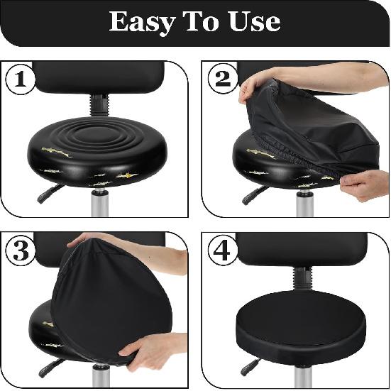 Round Stool Cover Leather, 2 Pack 13.4 Inches Round Faux Leather Stool Cover Waterproof Seat Cushion, Bar, Kitchen, Dining Room Slip Cover Home