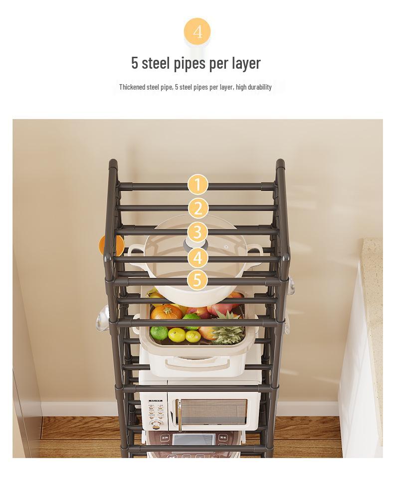 Multi-Layer Kitchen Storage Trolley: Punch-Free Rack for Pots and Microwave