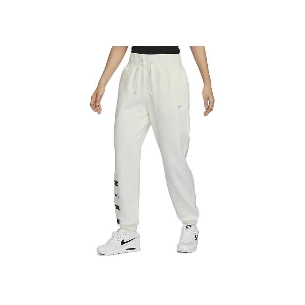 Nike Letter-Tie Cuff Fleece-Lined Casual Knit Joggers Women Bottoms White FV4013-133