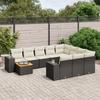 11-teiliges Gartensofa-Set mit Kissen Schwarzes Poly-Rattan