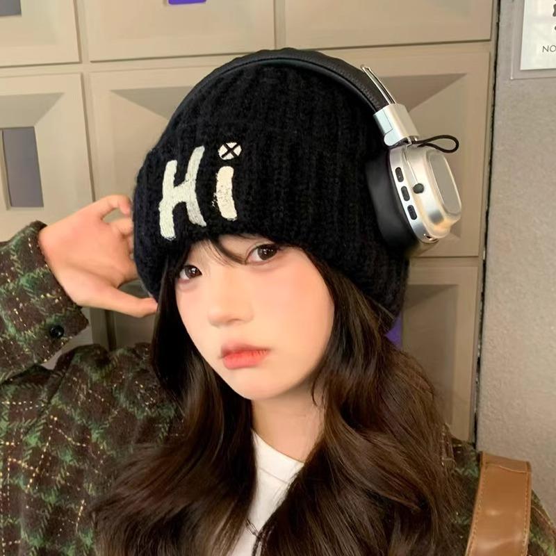 Korean Style All match Knitted Hat Warm Ear Protection Pullover Hat for Women Autumn and Winter Personalized Cold Hat Thickened Plush Hat Small Face