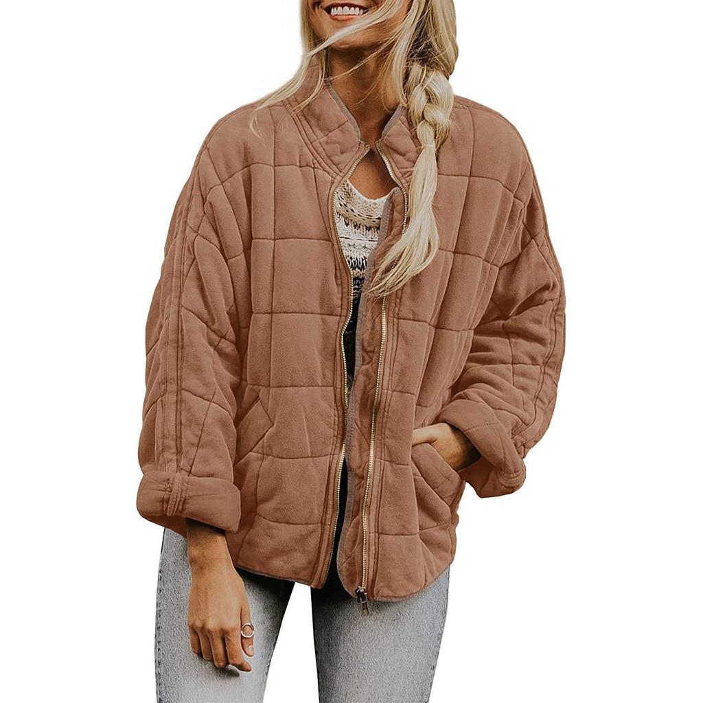 Cappotto Autunnale/Invernale da Donna Cotone Collo Rialzato Monocolore Tasche Maniche Lunghe Semplice Casual Moda Nicchia Slim