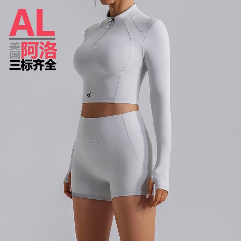 AL Alo Pnalo Yoga Set Womens Half-Zip Long Sleeve Crop Top High Waist Leggings Shorts Gym Workout Fitness Activewear