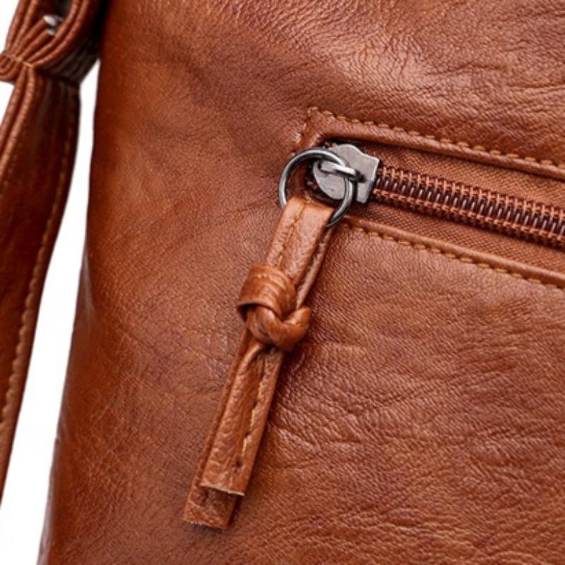 Women’s Vintage Faux Leather Crossbody Bag,Multi Pocket Shoulder Purse, Adjustable Wide Strap Bucket Handbag, Casual Daily Travel Sling Bag for Ladies