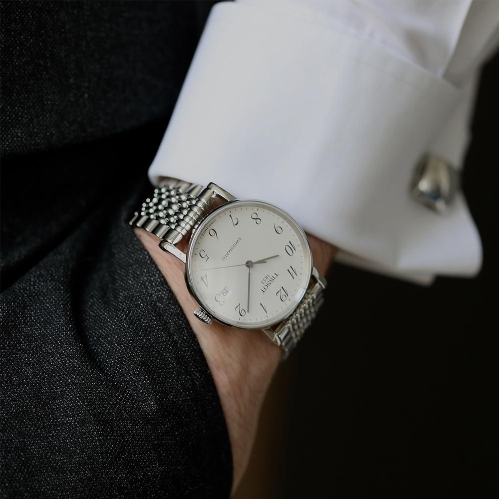 Tissot Meishi Kollektion Mechanisches Uhrwerk Herrenuhren Uhr 40mm Weißes Zifferblatt Edelstahlgehäuse T109.407.11.032.00
