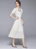 Designer Runway 2 Piece Set Women Embroidery V-neck Puff Sleeve Short Tops and A-Line Long Midi Skirt Office Work Outfits