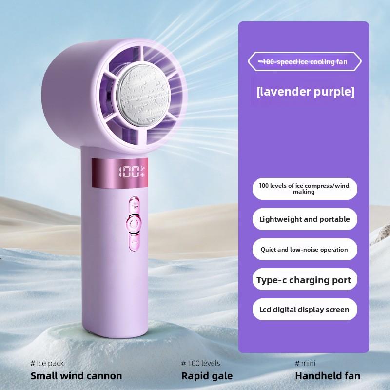 Simple Ice Pack High-Speed Handheld Fan with 100-speed Digital Display Portable Fan USB Charging Version Ice-Feeling Mini Fan